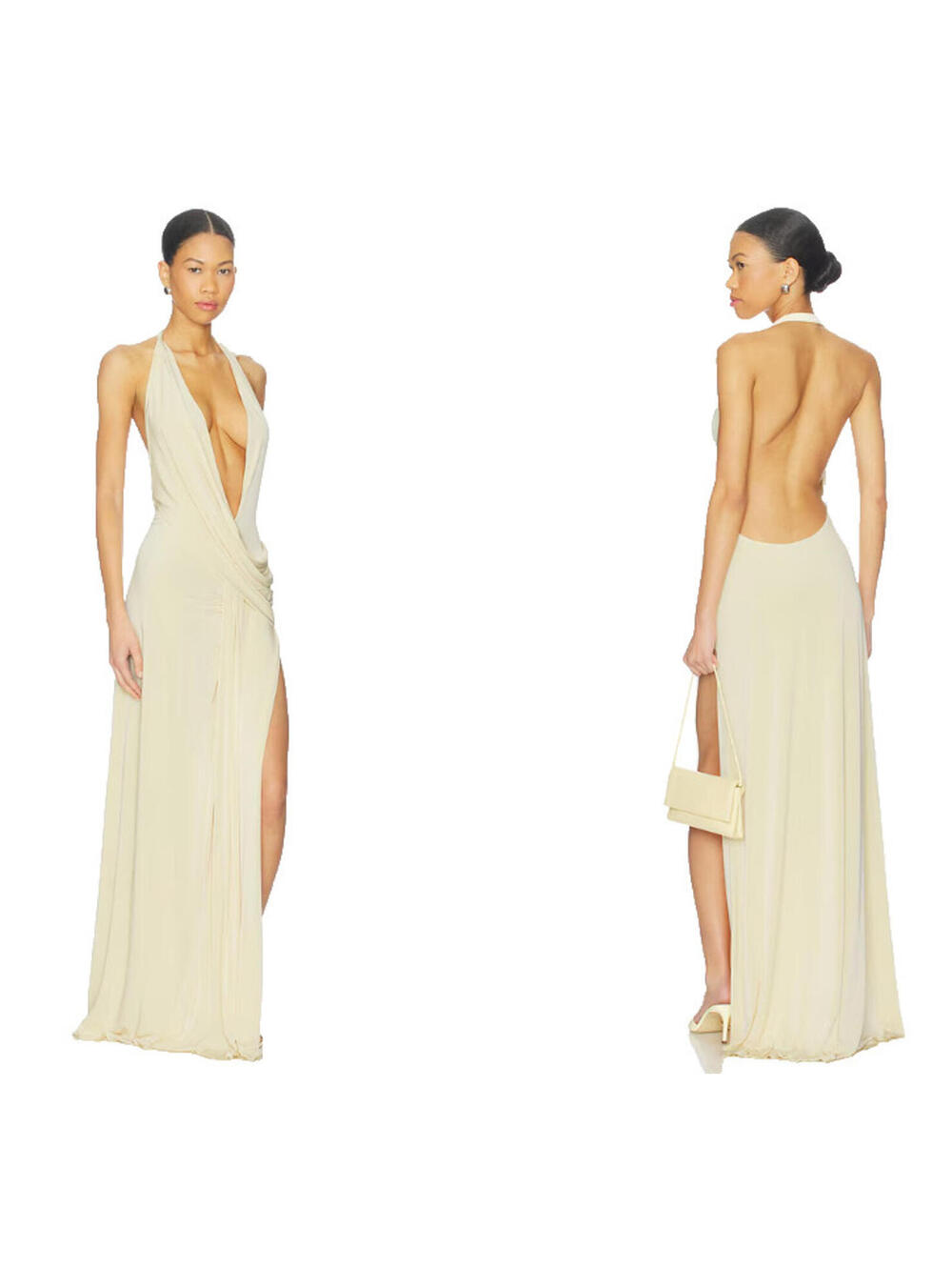 Natalie Rolt Winona Gown  lemon High side slit size S NWT $580msrp - Picture 2 of 8